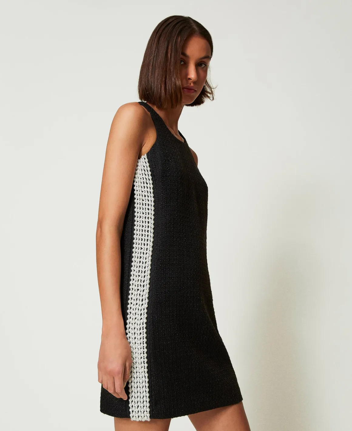 TWINSET Milano Abito Corto Effetto Stuoia Con Perle | Vestiti Da Cerimonia | Vestiti Corti