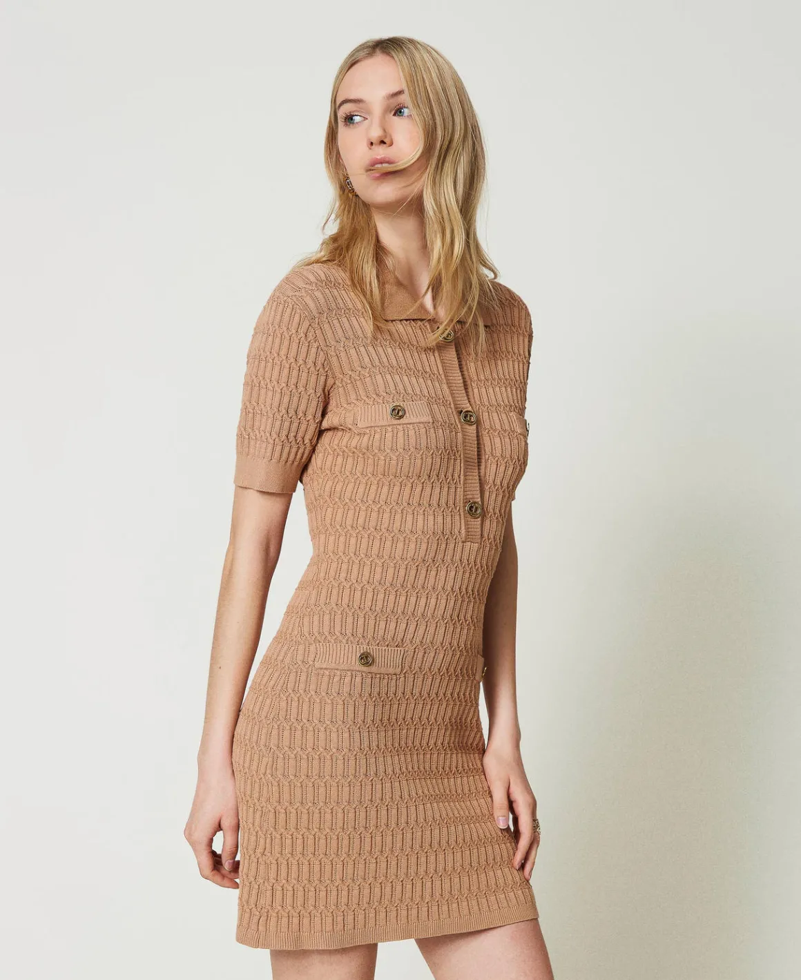 TWINSET Milano Abito Corto Fitted In Maglia Con Bottoni | Vestiti In Maglia | Vestiti Corti