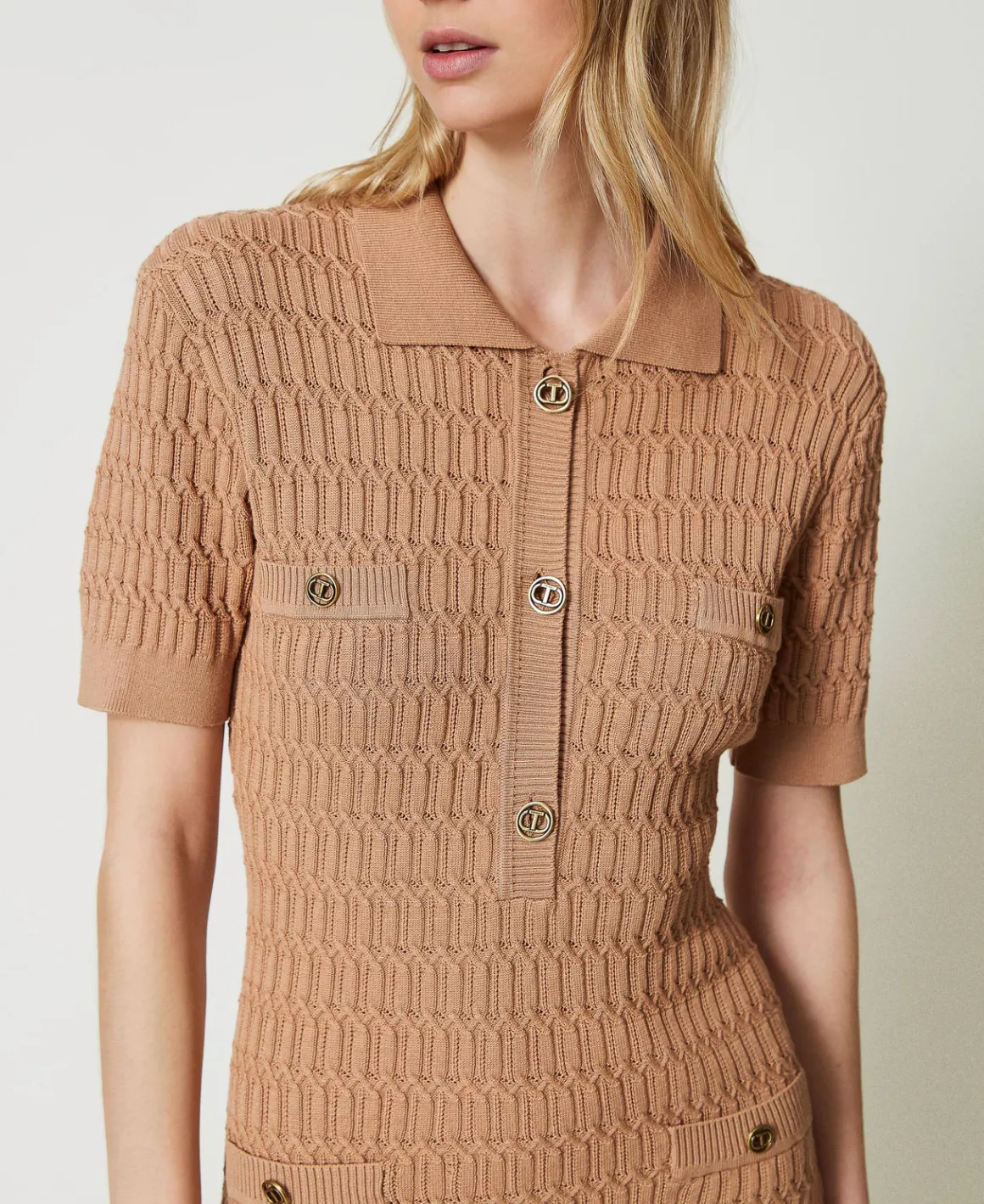 TWINSET Milano Abito Corto Fitted In Maglia Con Bottoni | Vestiti In Maglia | Vestiti Corti