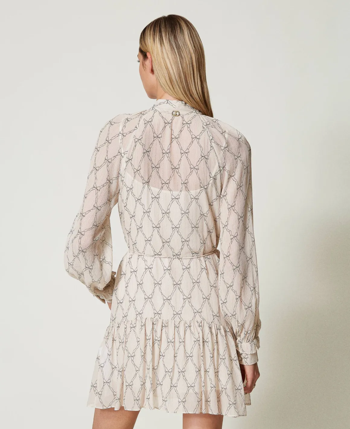 TWINSET Milano Abito Corto In Creponne Con Stampa Fiocchi | Vestiti Da Cerimonia | Vestiti Corti