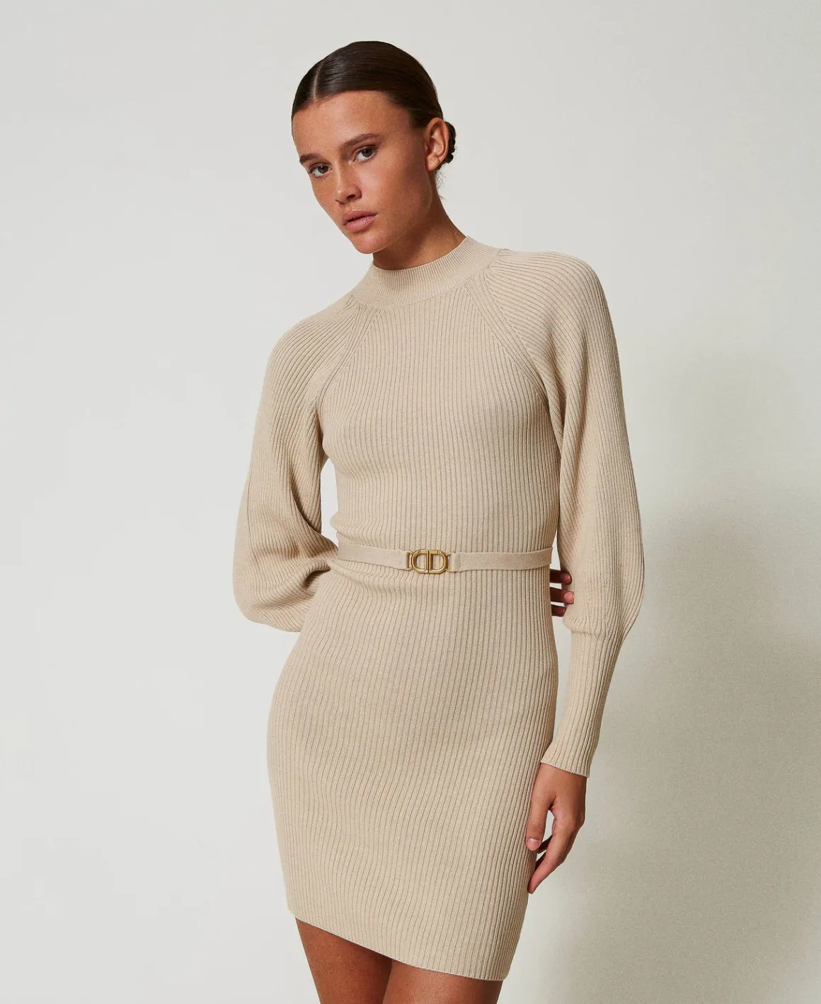 TWINSET Milano Abito Corto In Maglia A Costine Con Cintura | Vestiti In Maglia | Vestiti Corti