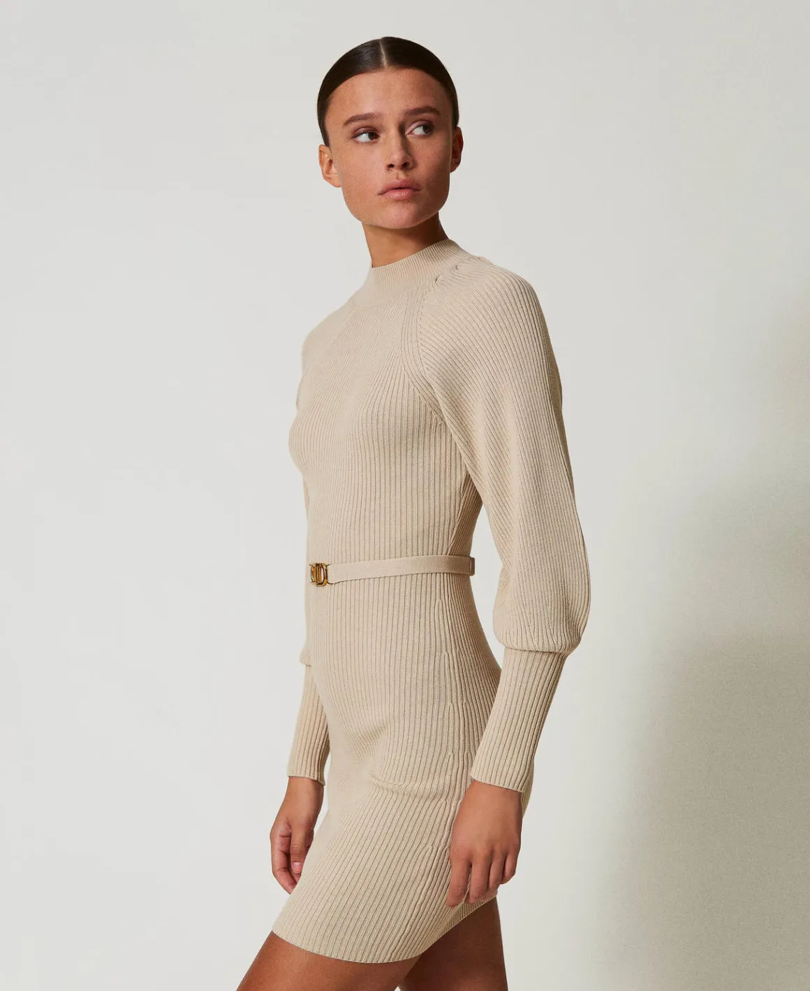 TWINSET Milano Abito Corto In Maglia A Costine Con Cintura | Vestiti In Maglia | Vestiti Corti