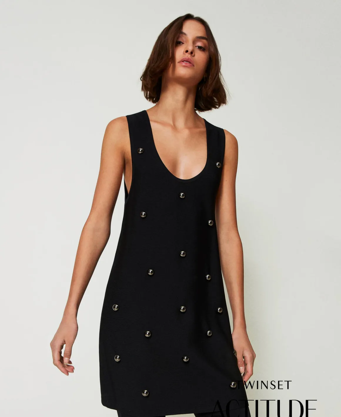 TWINSET Milano Abito Corto In Maglia Con Borchie | Vestiti In Maglia | Vestiti Corti