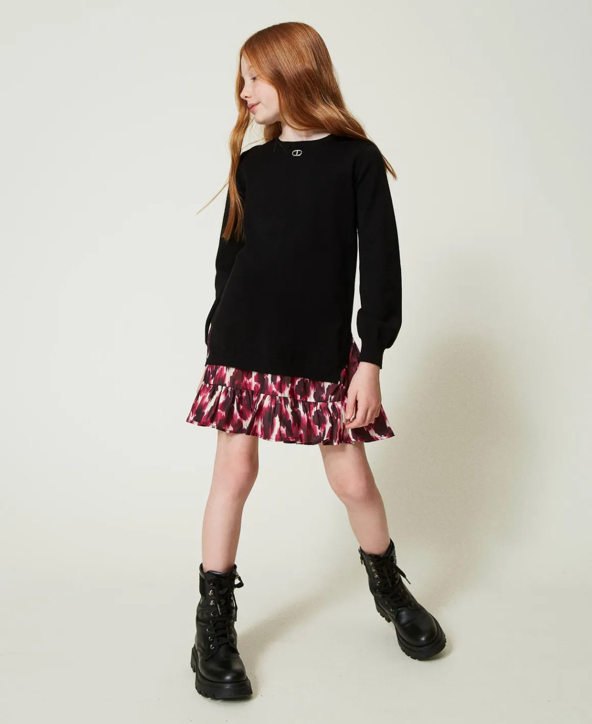 TWINSET Milano Abito Corto In Maglia Con Inserto Stampato | Vestiti