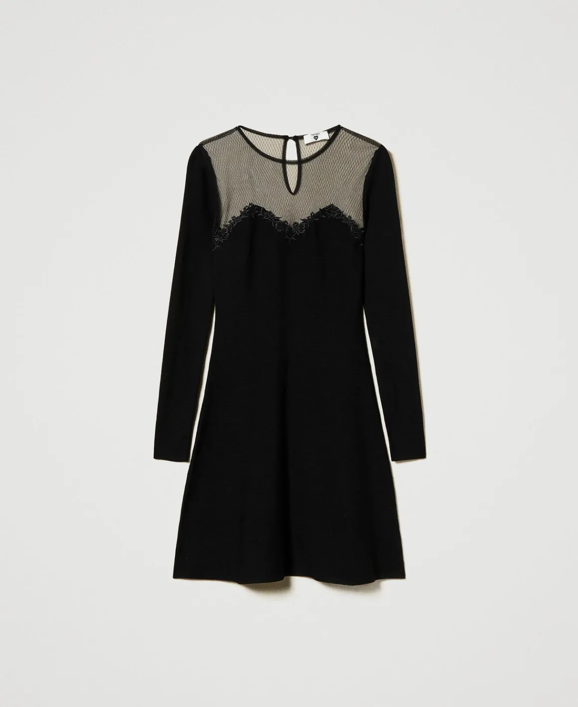 TWINSET Milano Abito Corto In Maglia Con Tulle E Ricamo | Vestiti Eleganti | Vestiti In Maglia