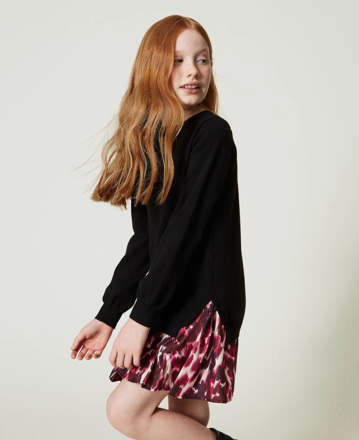 TWINSET Milano Abito Corto In Maglia Con Inserto Stampato | Vestiti