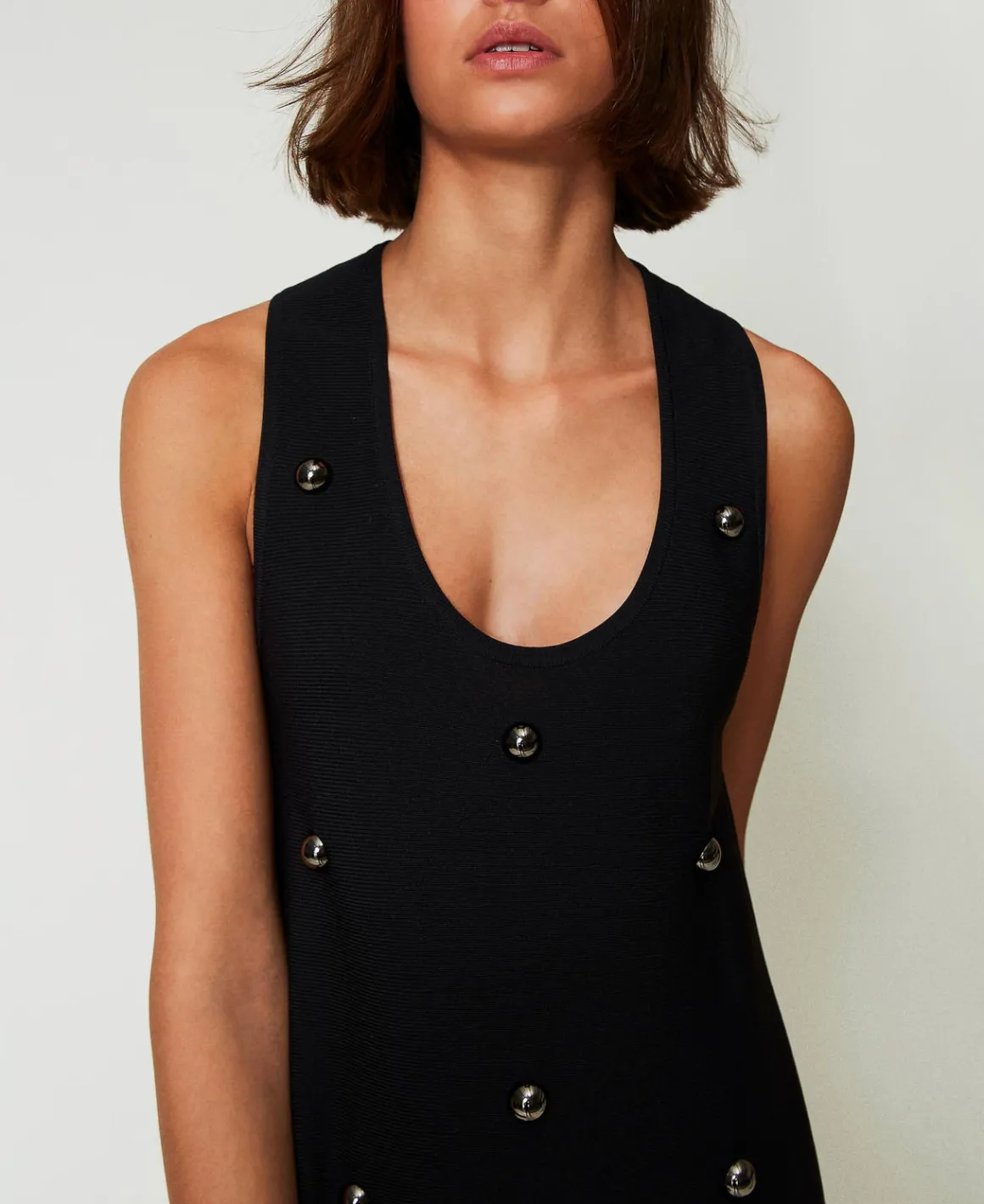TWINSET Milano Abito Corto In Maglia Con Borchie | Vestiti In Maglia | Vestiti Corti