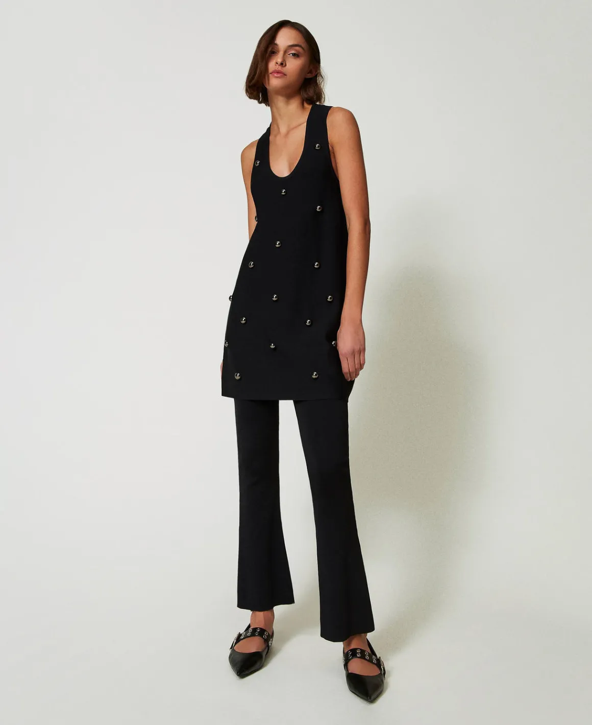 TWINSET Milano Abito Corto In Maglia Con Borchie | Vestiti In Maglia | Vestiti Corti