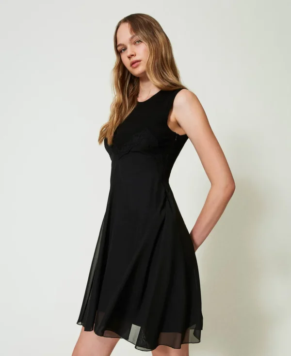 TWINSET Milano Abito Corto In Maglia E Georgette | Vestiti Eleganti | Vestiti In Maglia
