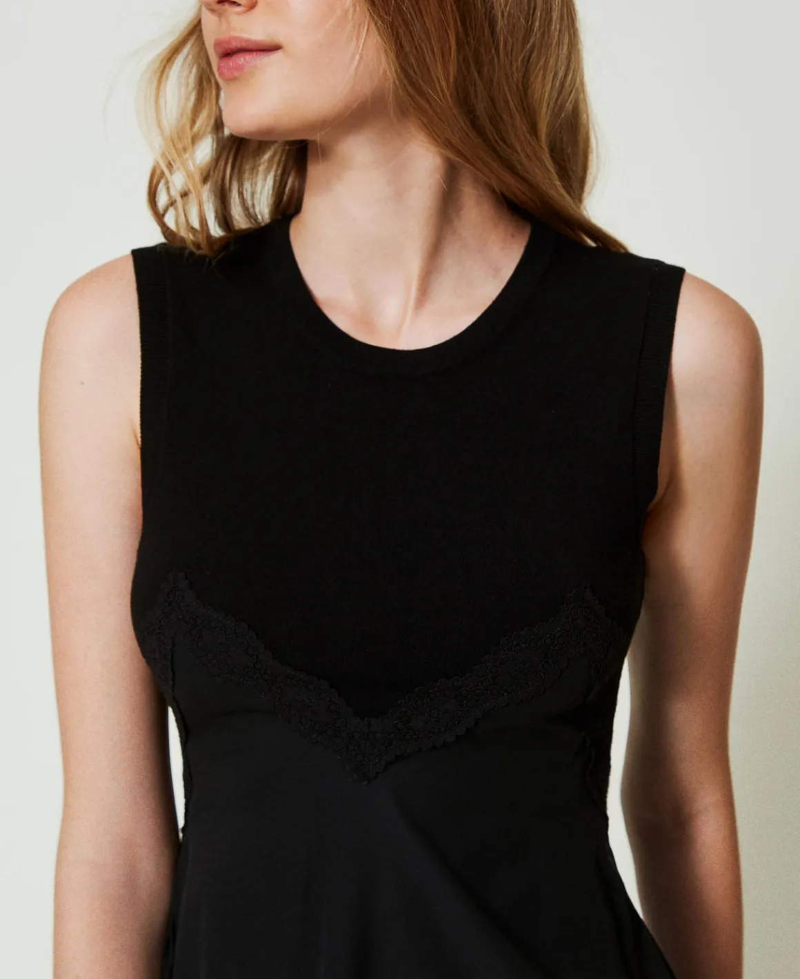 TWINSET Milano Abito Corto In Maglia E Georgette | Vestiti Eleganti | Vestiti In Maglia