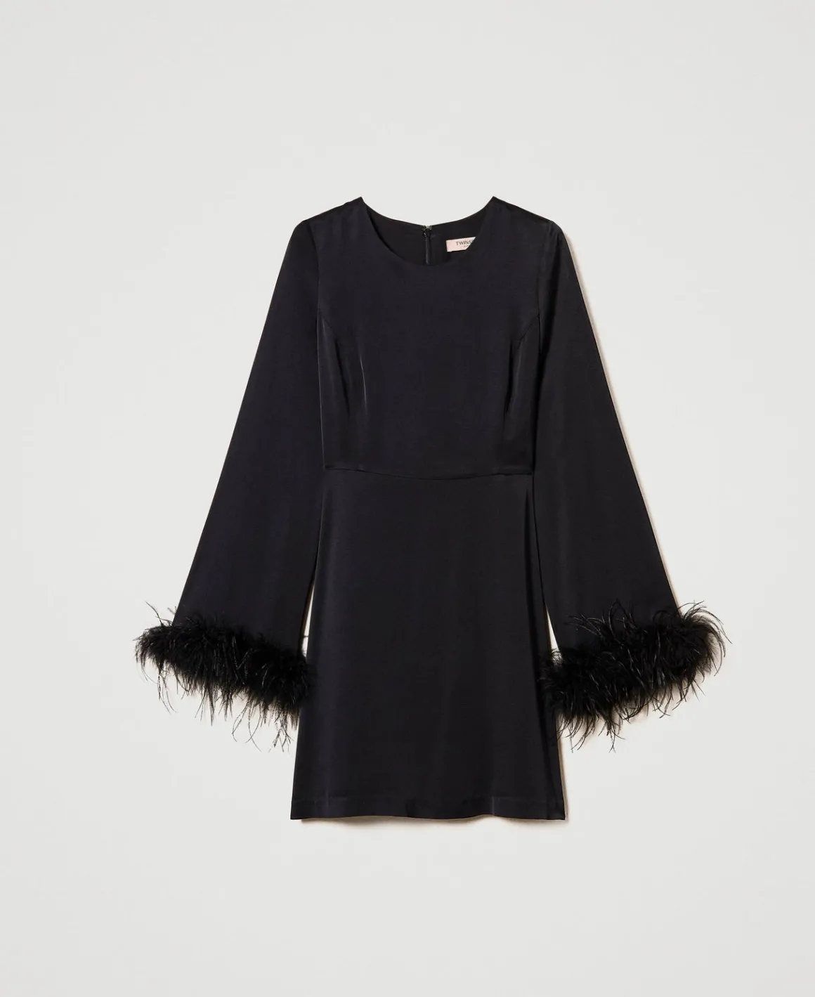 TWINSET Milano Abito Corto In Raso Con Piume | Vestiti Da Cerimonia | Vestiti Eleganti