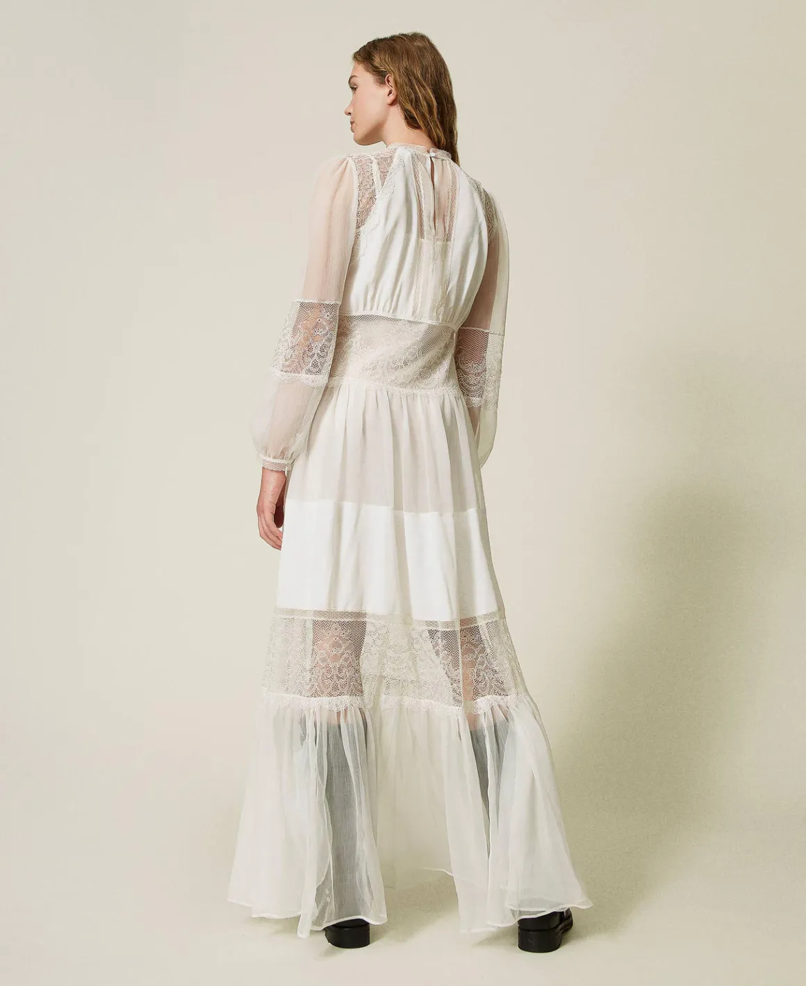 TWINSET Milano Abito In Creponne Di Seta Con Pizzo | Vestiti Da Cerimonia | Vestiti Eleganti