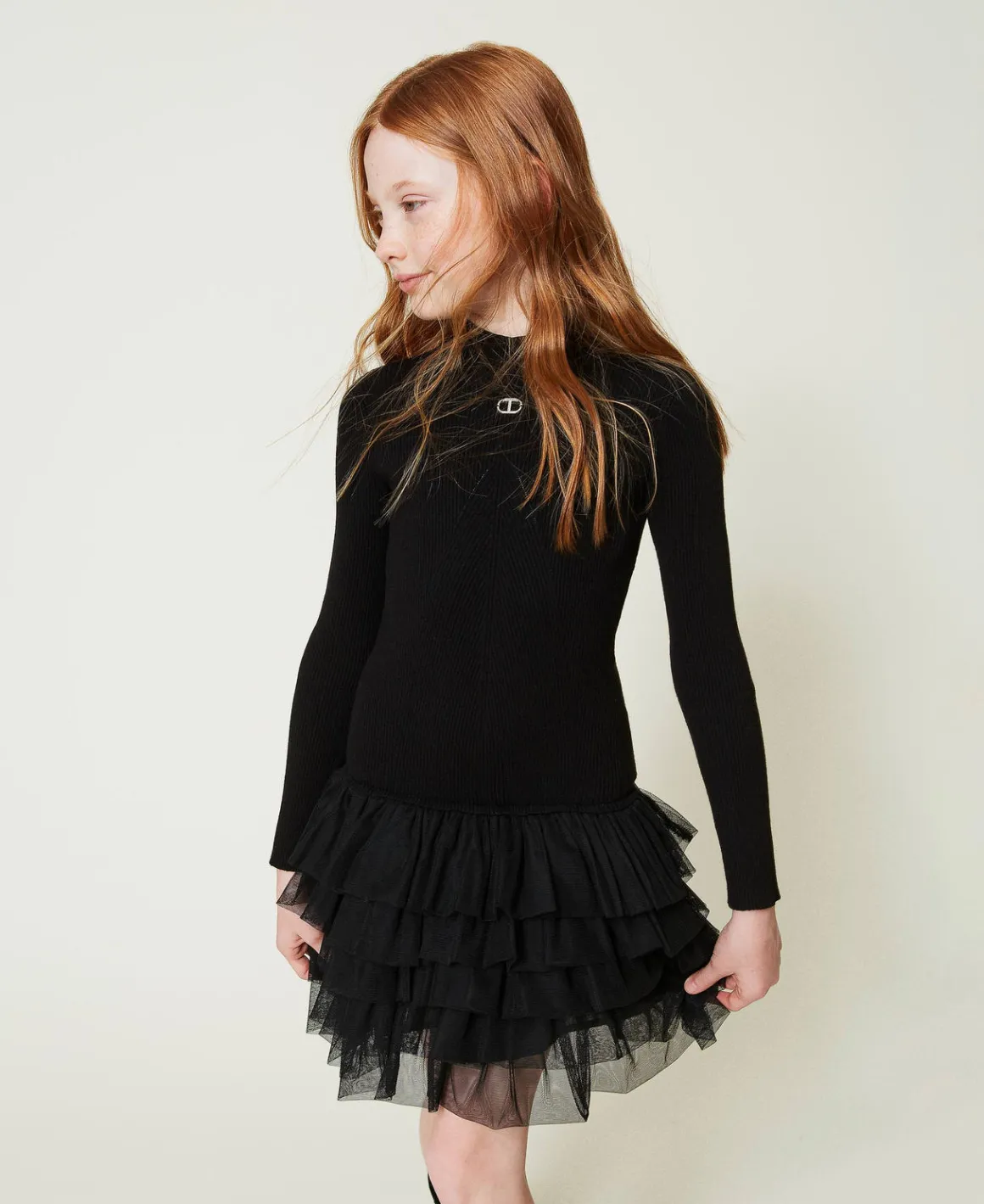 TWINSET Milano Abito In Maglia A Costine Con Tulle | Vestiti