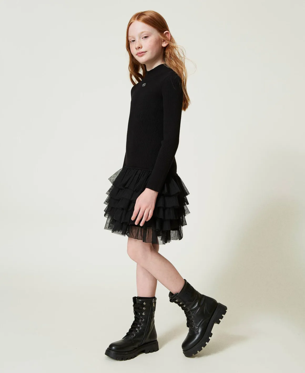 TWINSET Milano Abito In Maglia A Costine Con Tulle | Vestiti