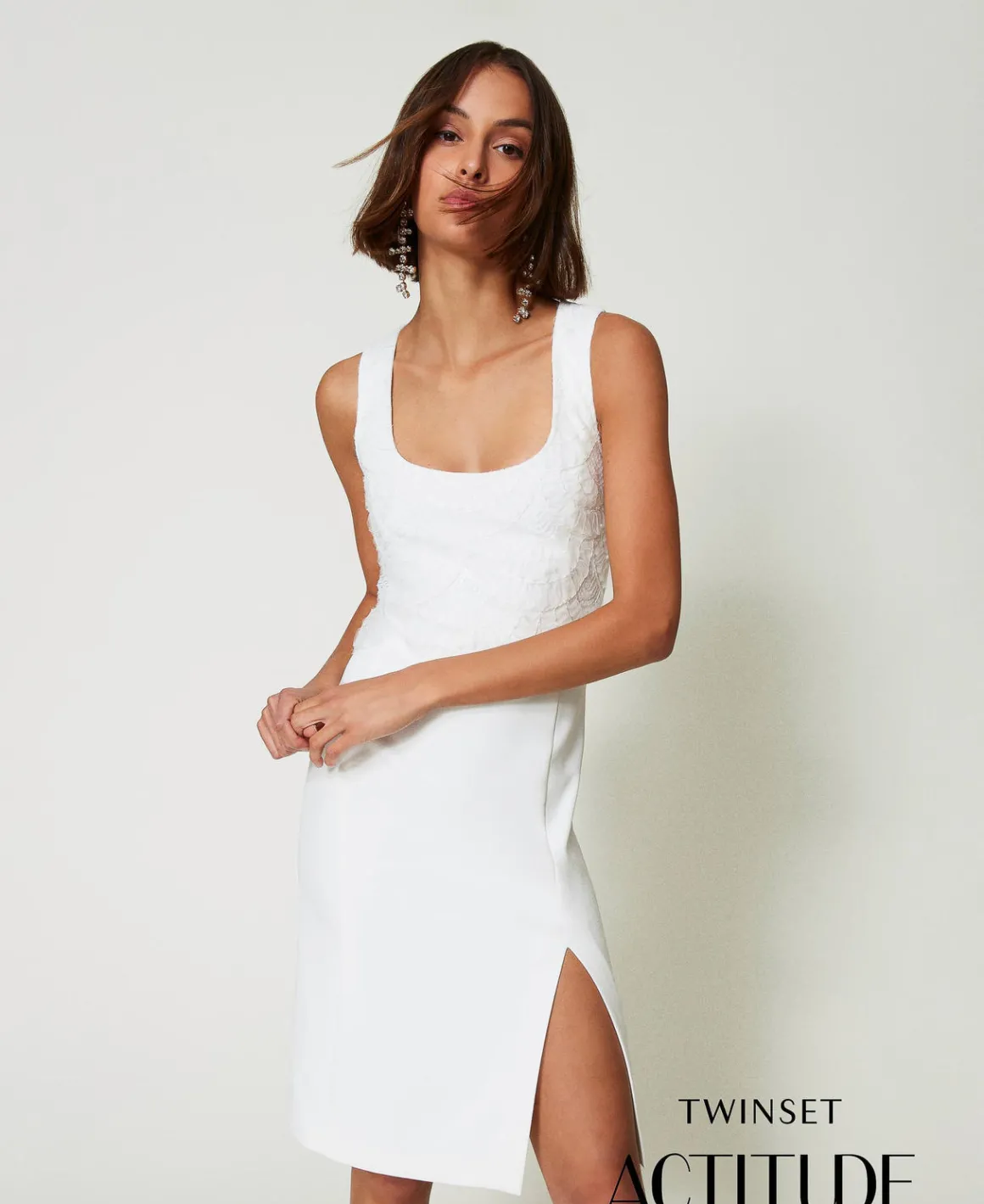 TWINSET Milano Abito Longuette In Crêpe Con Ricami | Vestiti Da Cerimonia | Vestiti Longuette