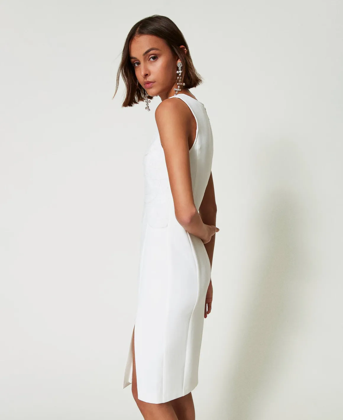 TWINSET Milano Abito Longuette In Crêpe Con Ricami | Vestiti Da Cerimonia | Vestiti Longuette