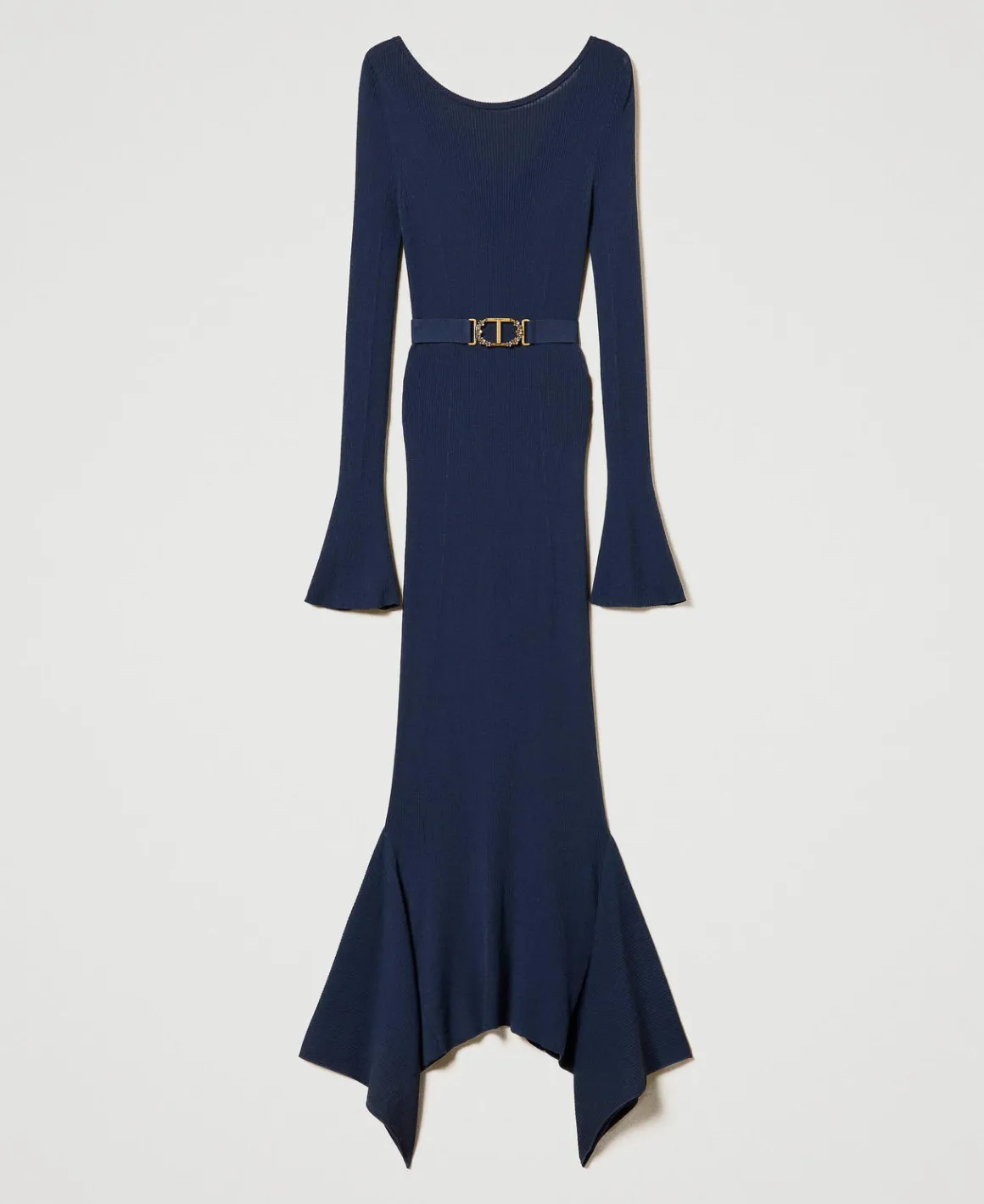 TWINSET Milano Abito Longuette In Maglia Con Cintura E Volant | Vestiti Da Cerimonia | Vestiti Eleganti