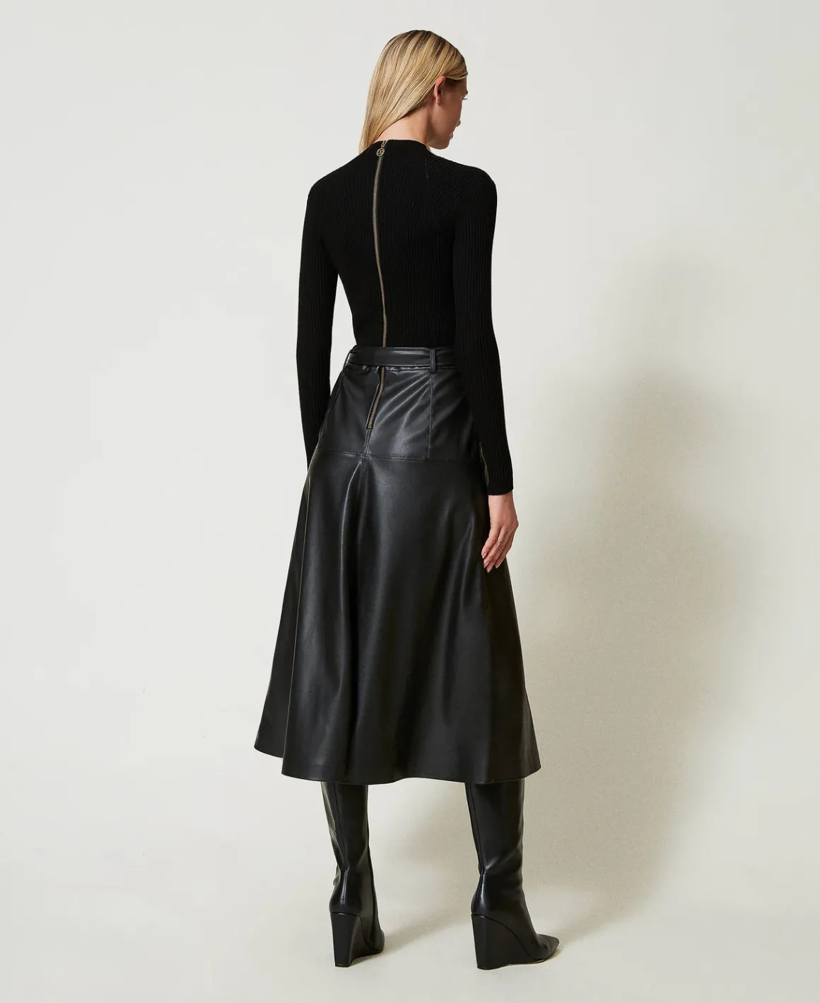 TWINSET Milano Abito Longuette In Maglia E Tessuto Spalmato | Vestiti In Maglia | Vestiti Longuette