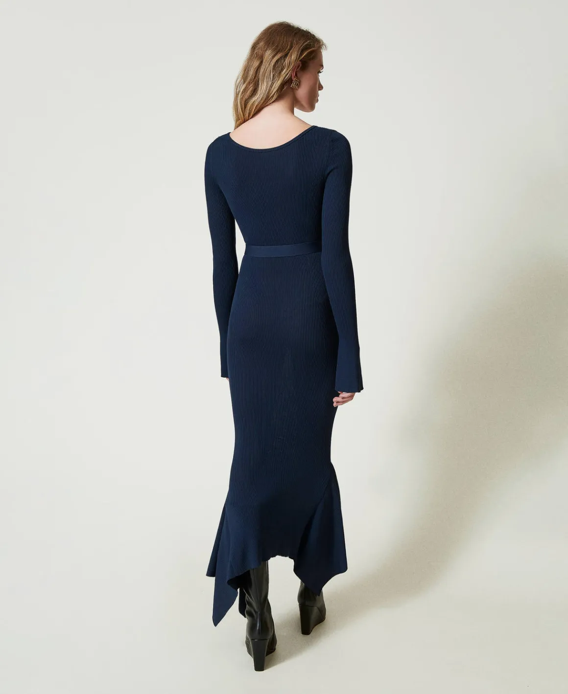 TWINSET Milano Abito Longuette In Maglia Con Cintura E Volant | Vestiti Da Cerimonia | Vestiti Eleganti