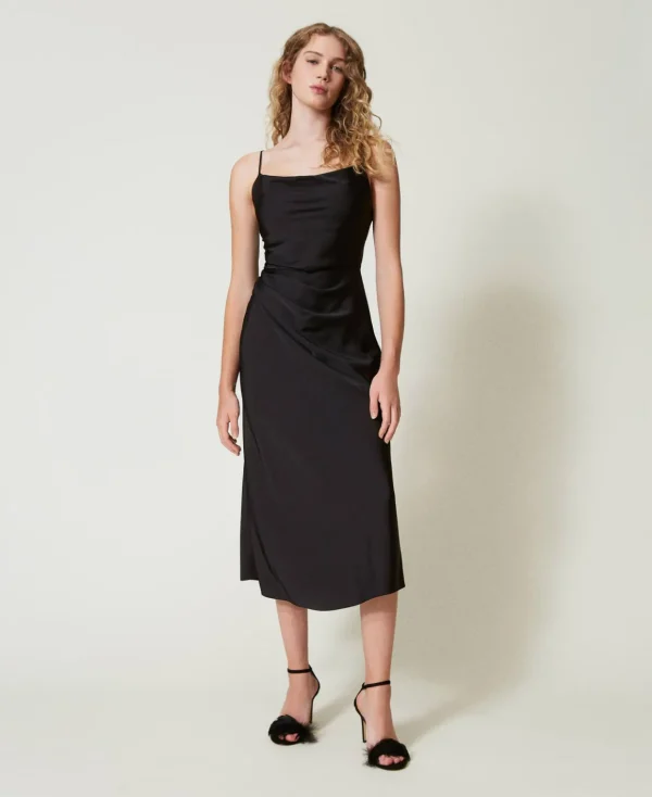TWINSET Milano Abito Longuette In Raso Con Drappeggio | Vestiti Eleganti | Vestiti Longuette