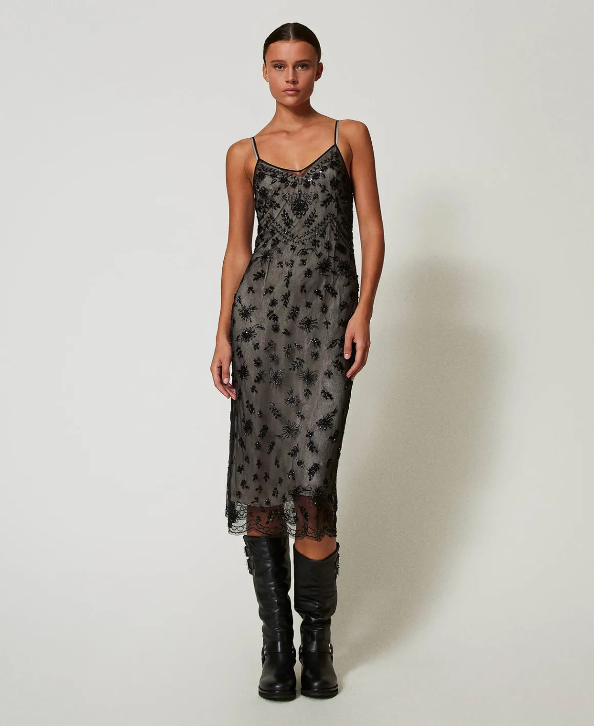 TWINSET Milano Abito Longuette In Tulle Con Ricamo A Mano | Vestiti Da Cerimonia | Vestiti Eleganti