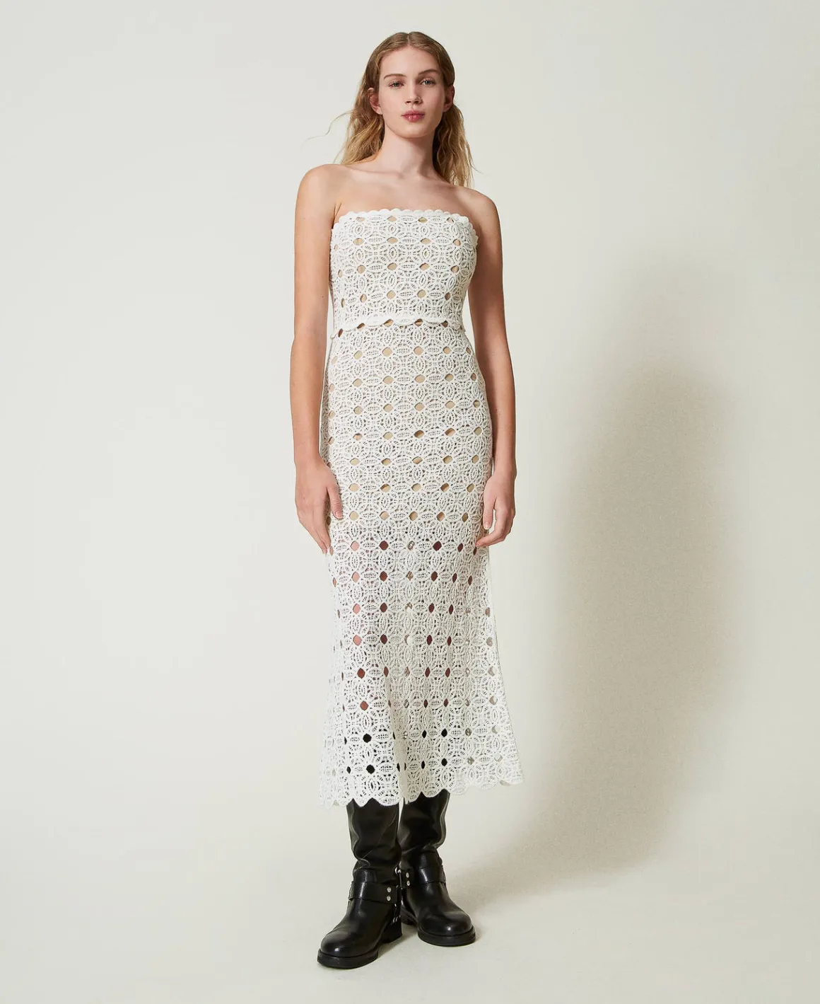 TWINSET Milano Abito Lungo Bustier In Maglia Crochet | Vestiti Da Cerimonia | Vestiti Eleganti