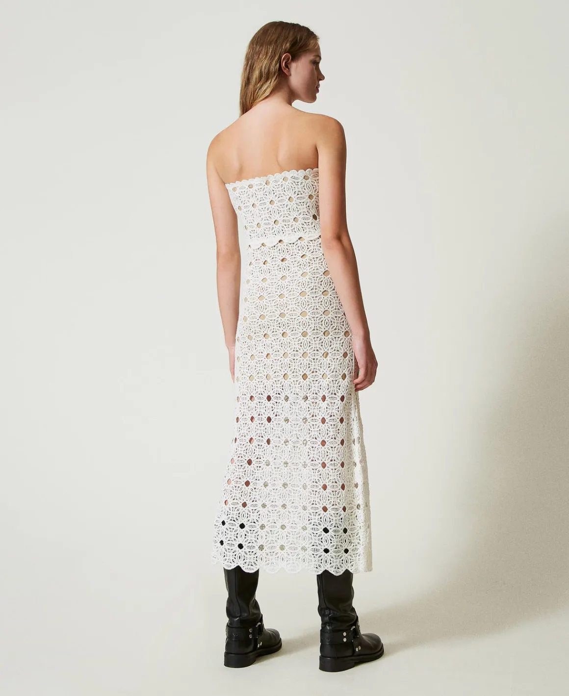 TWINSET Milano Abito Lungo Bustier In Maglia Crochet | Vestiti Da Cerimonia | Vestiti Eleganti