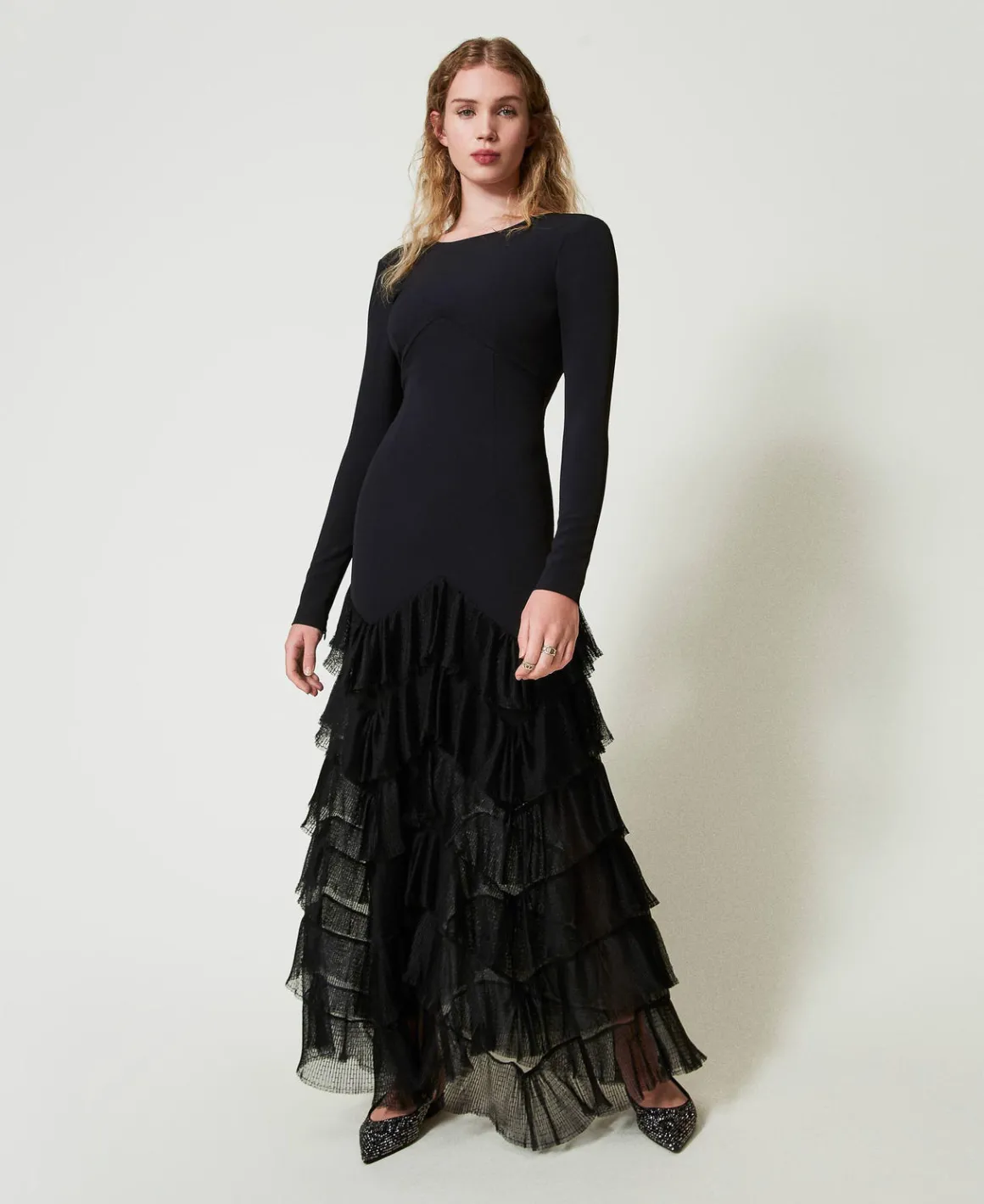 TWINSET Milano Abito Lungo Con Balze Plissé In Tulle | Vestiti Da Cerimonia | Vestiti Eleganti