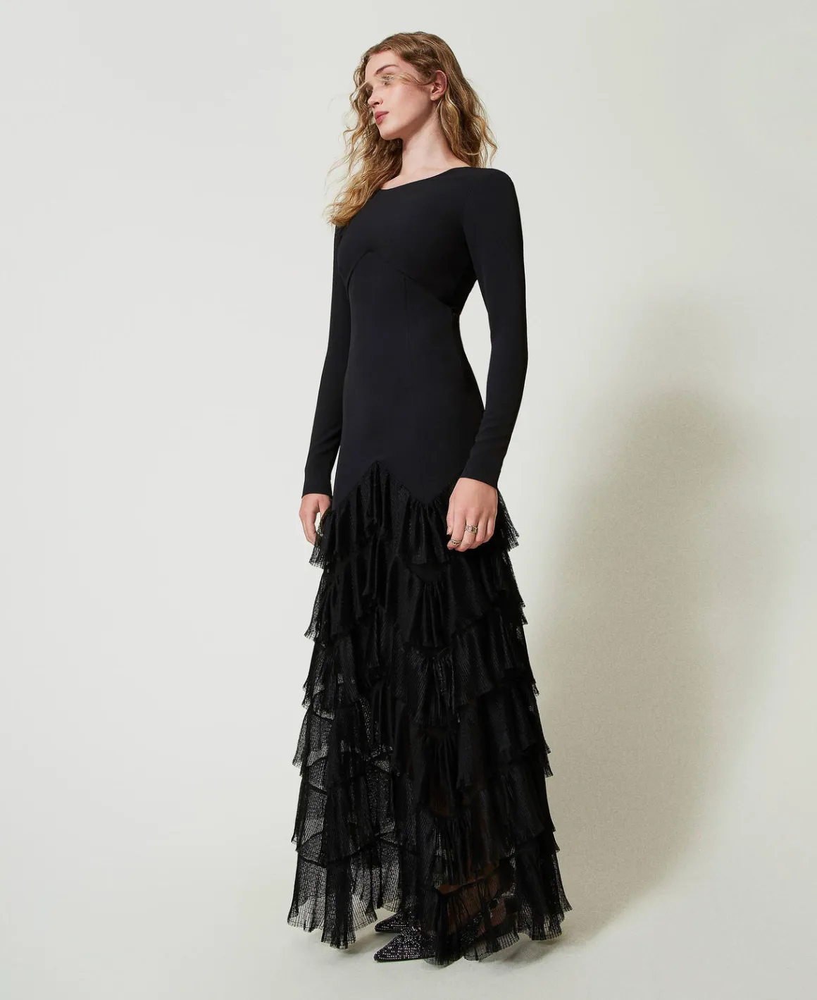 TWINSET Milano Abito Lungo Con Balze Plissé In Tulle | Vestiti Da Cerimonia | Vestiti Eleganti