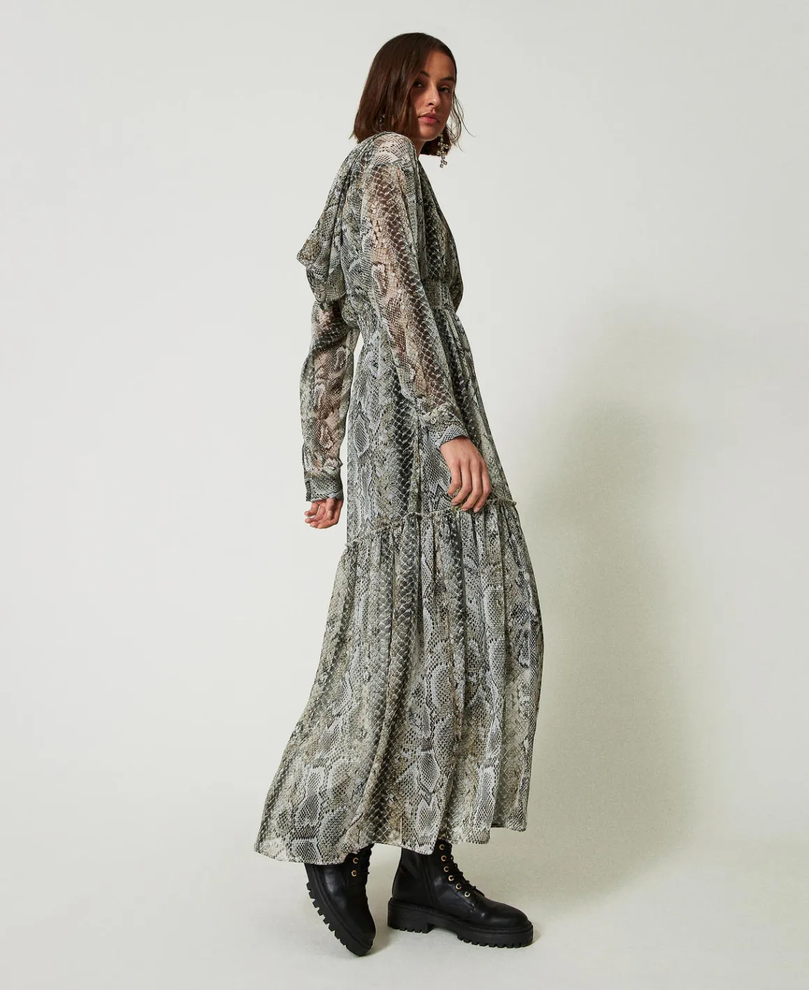 TWINSET Milano Abito Lungo In Creponne Con Stampa Snake | Vestiti Da Cerimonia | Vestiti Lunghi