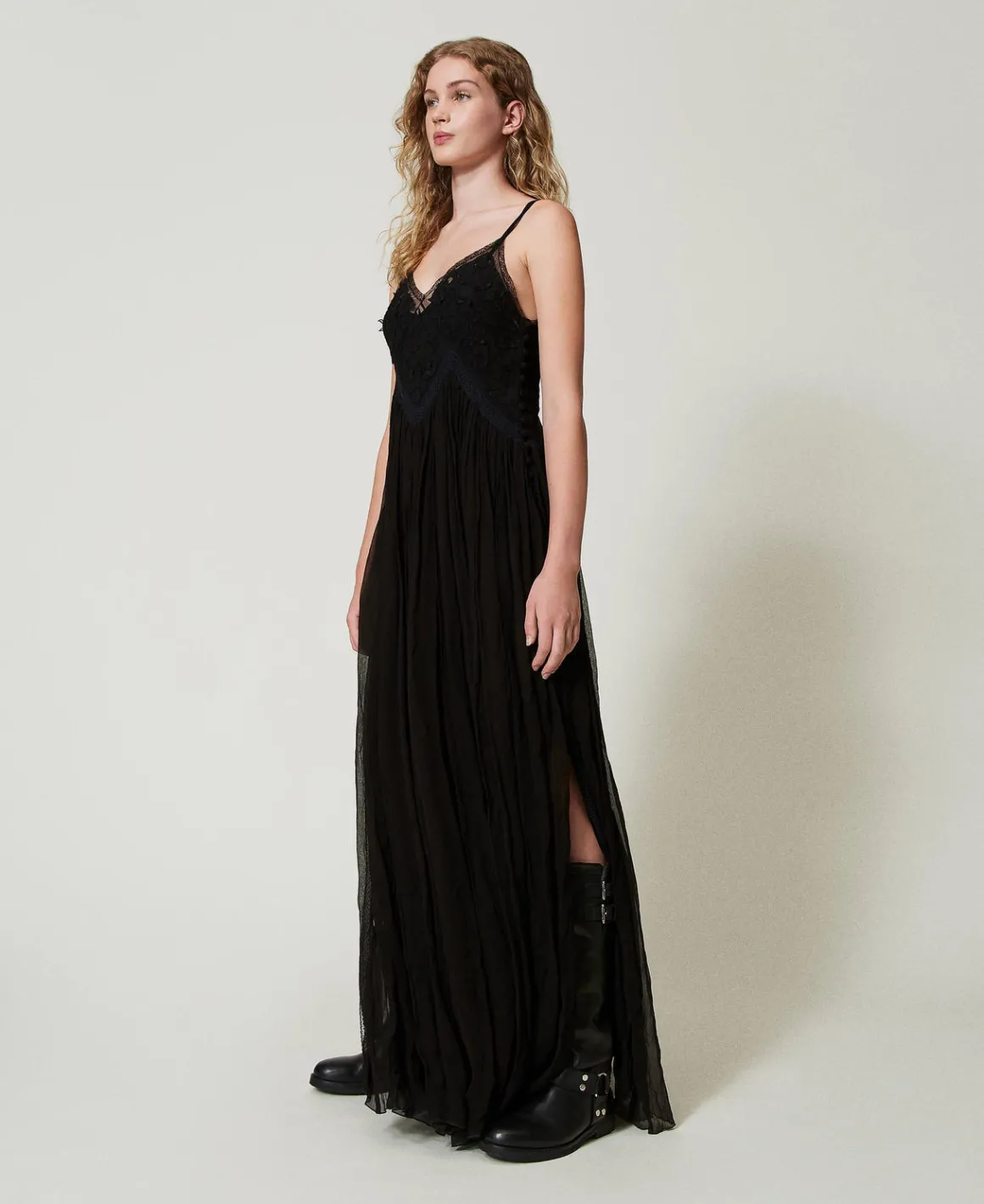 TWINSET Milano Abito Lungo In Creponne E Tulle | Vestiti Da Cerimonia | Vestiti Eleganti