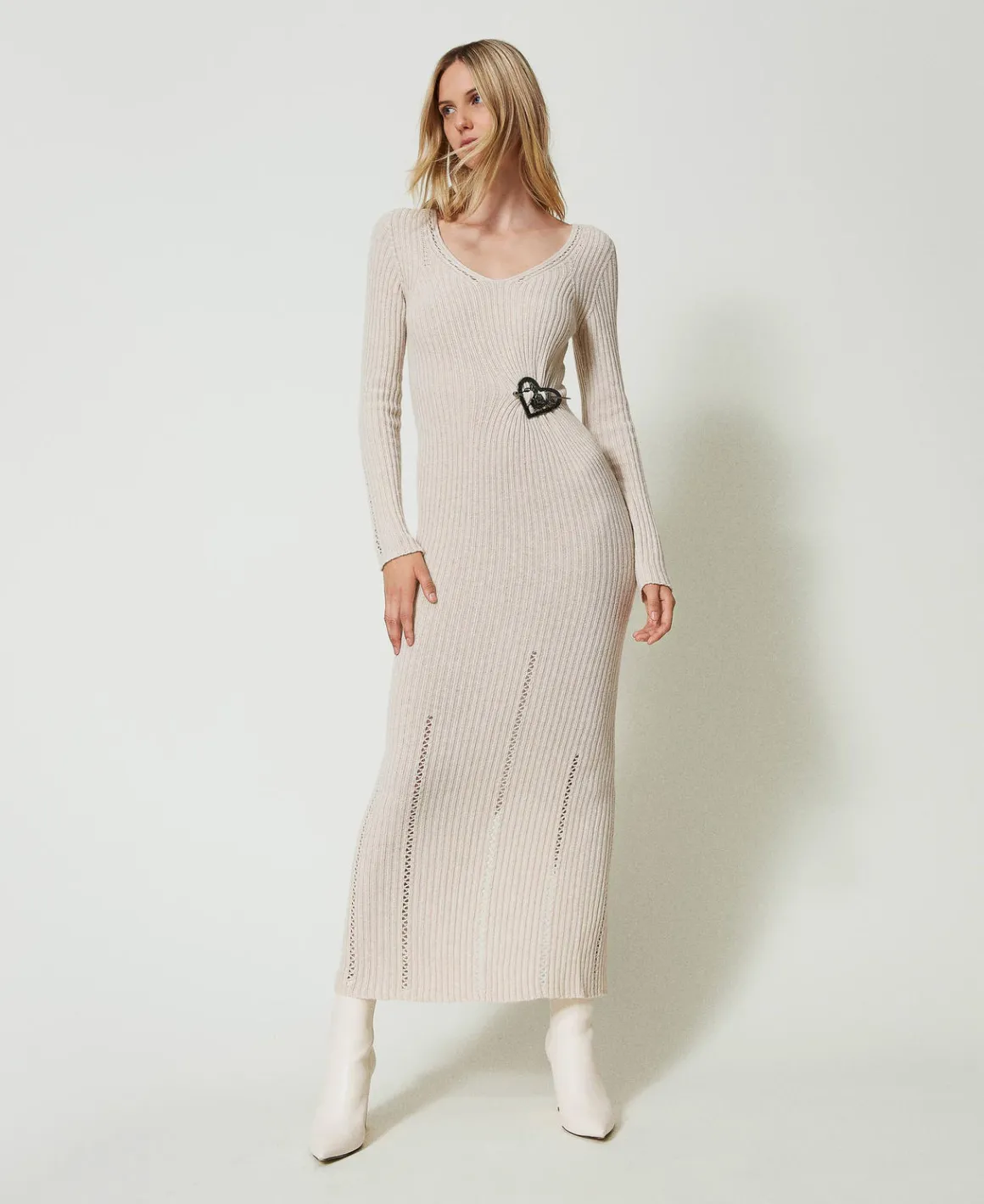 TWINSET Milano Abito Lungo In Filato Treeblend Con Spilla | Vestiti Da Cerimonia | Vestiti Eleganti