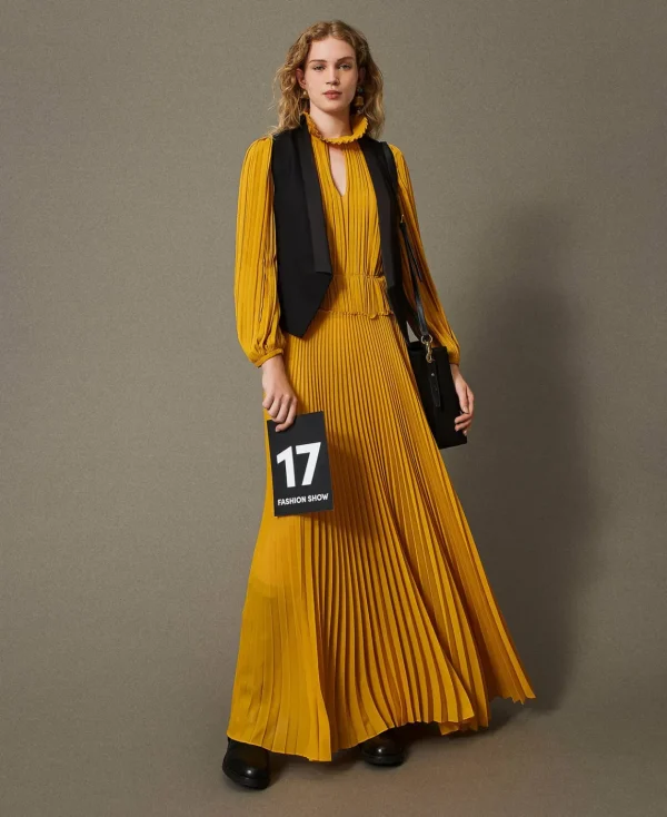 TWINSET Milano Abito Lungo In Georgette Plissé | Vestiti Eleganti | Vestiti Lunghi