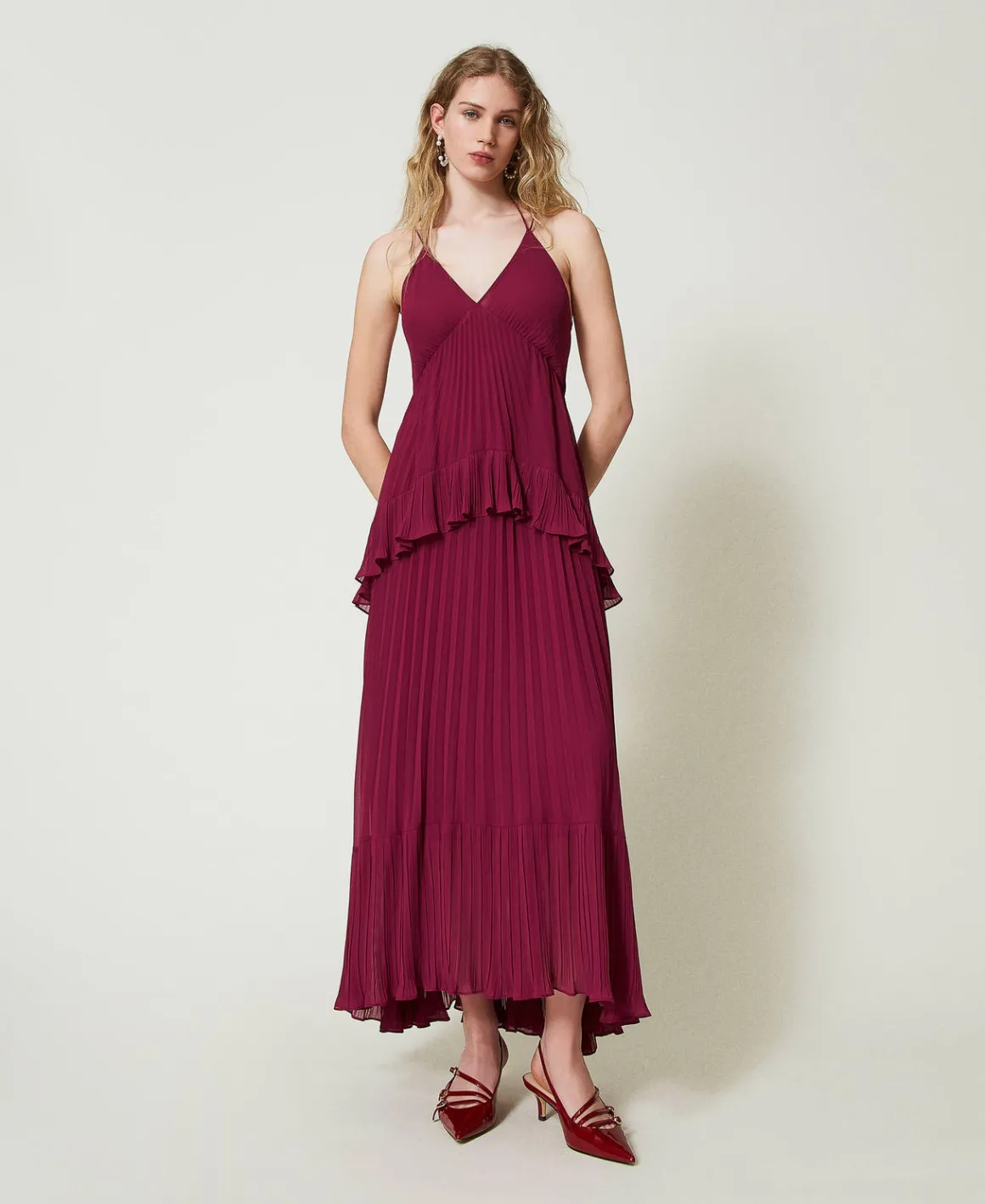 TWINSET Milano Abito Lungo In Georgette Plissé | Vestiti Da Cerimonia | Vestiti Eleganti