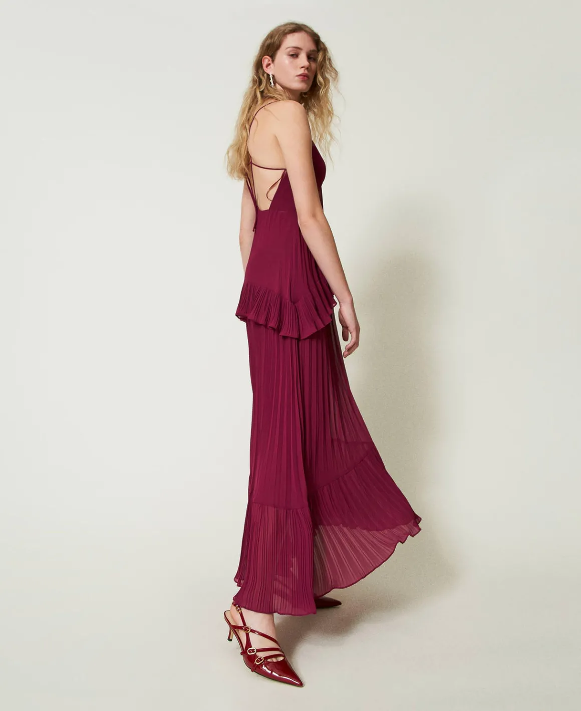 TWINSET Milano Abito Lungo In Georgette Plissé | Vestiti Da Cerimonia | Vestiti Eleganti