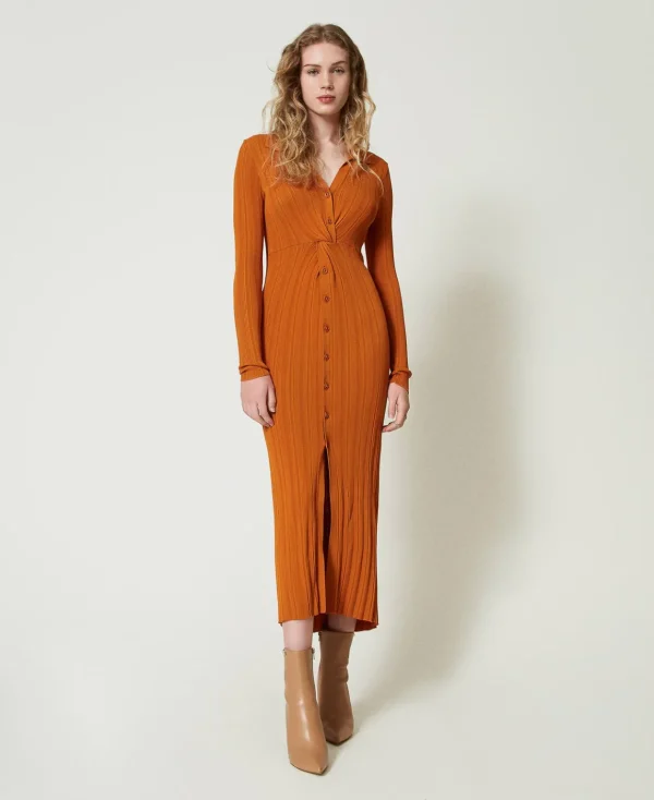 TWINSET Milano Abito Lungo In Maglia Con Arricciatura | Vestiti In Maglia | Vestiti Lunghi