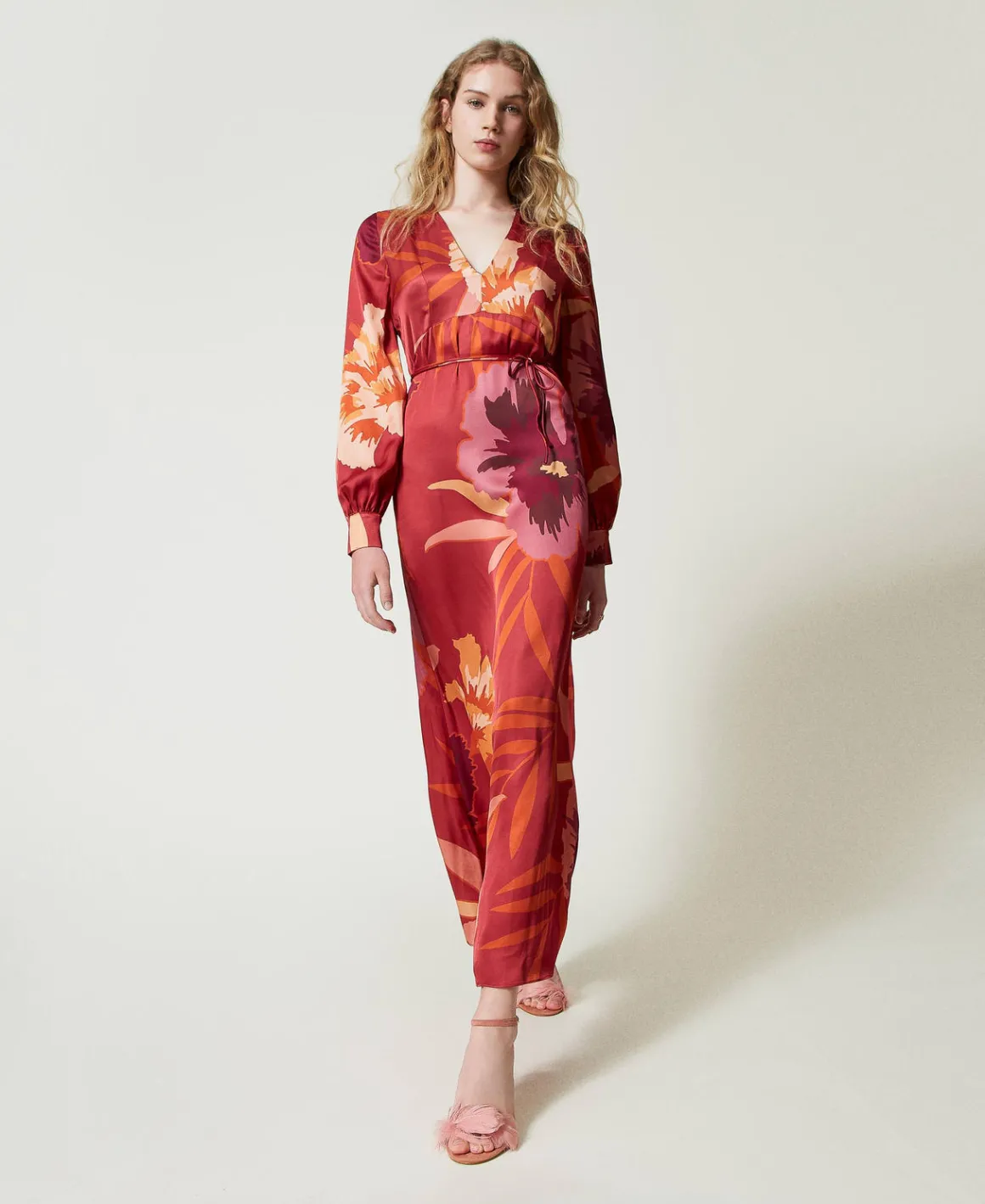 TWINSET Milano Abito Lungo In Raso A Fiori | Vestiti Da Cerimonia | Vestiti Eleganti
