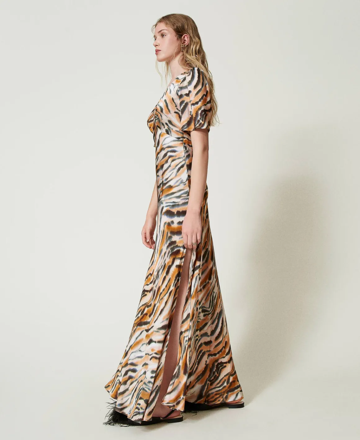 TWINSET Milano Abito Lungo In Raso Animalier | Vestiti Da Cerimonia | Vestiti Lunghi