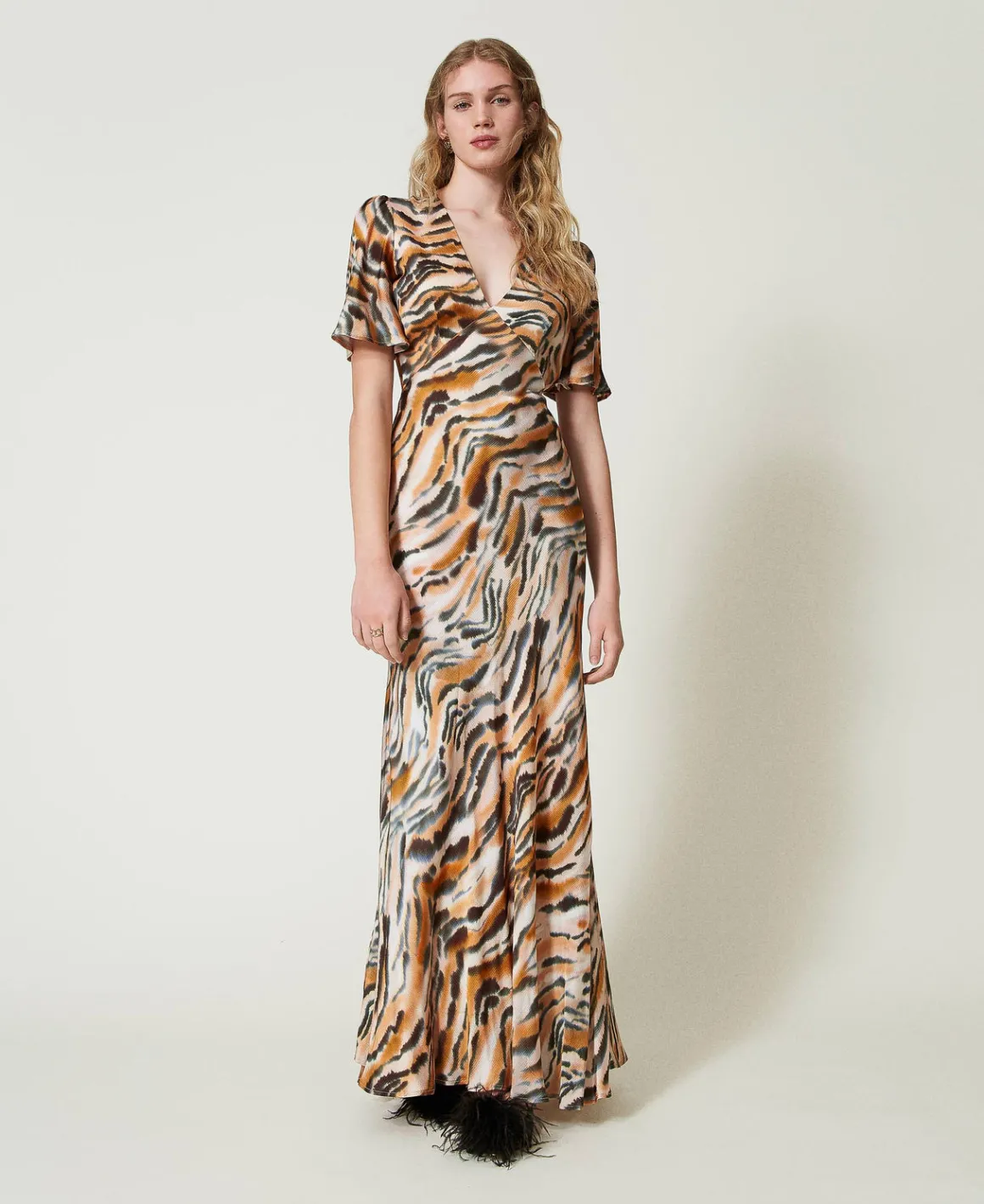 TWINSET Milano Abito Lungo In Raso Animalier | Vestiti Da Cerimonia | Vestiti Lunghi