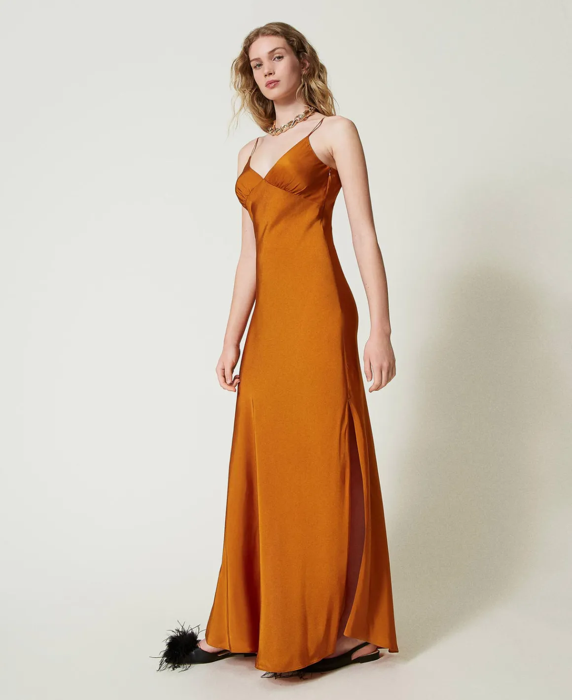 TWINSET Milano Abito Lungo In Raso Con Spalline Sottili | Vestiti Da Cerimonia | Vestiti Eleganti
