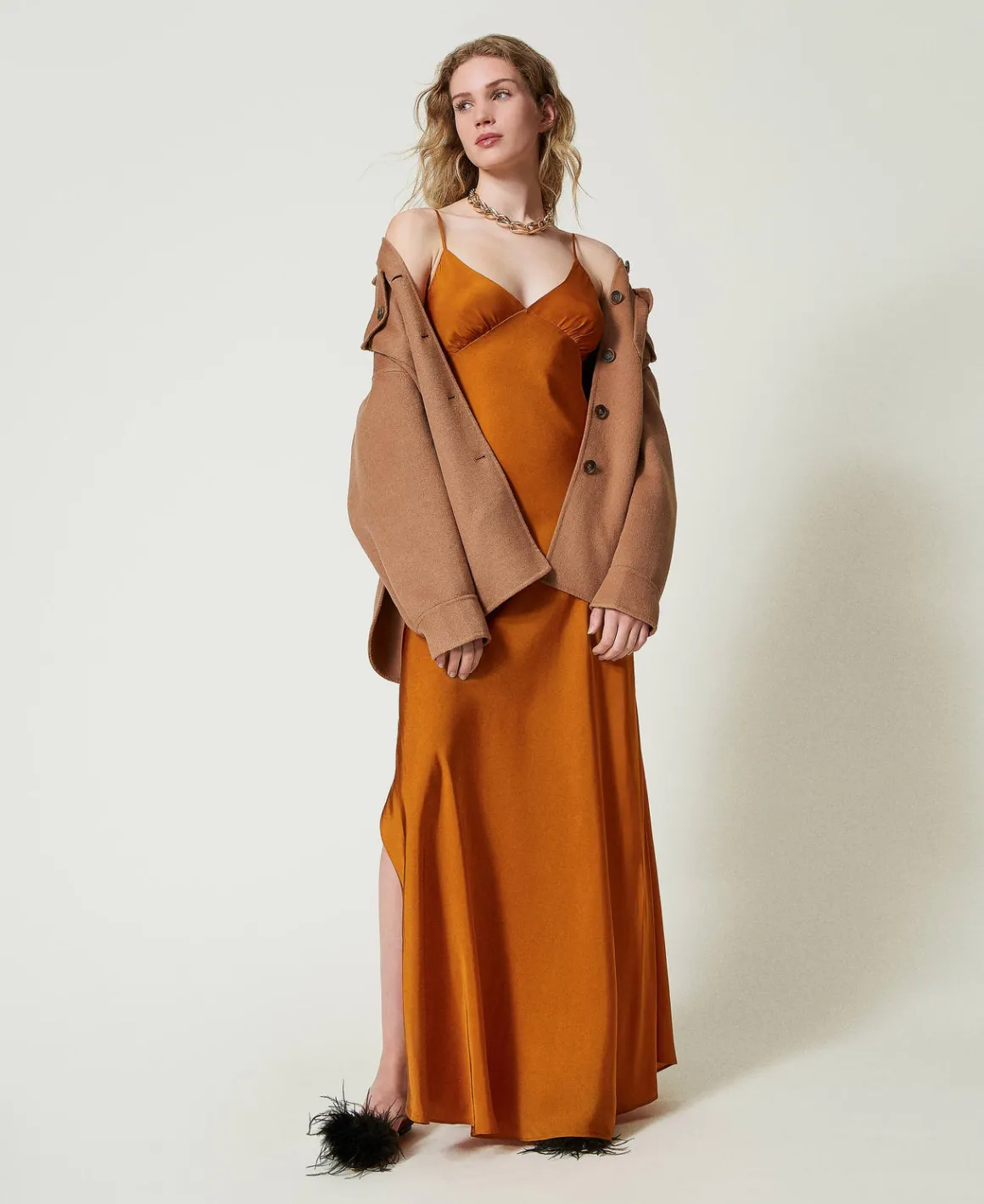 TWINSET Milano Abito Lungo In Raso Con Spalline Sottili | Vestiti Da Cerimonia | Vestiti Eleganti