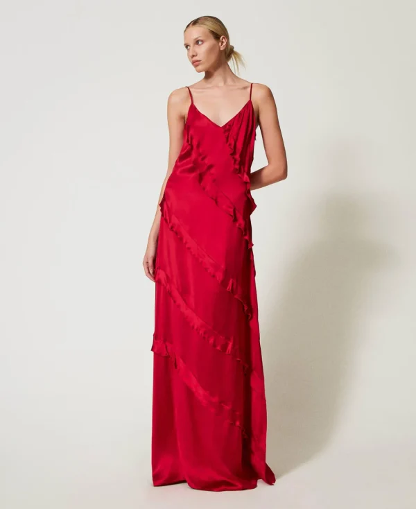 TWINSET Milano Abito Lungo In Raso Con Volant | Vestiti Da Cerimonia | Vestiti Eleganti