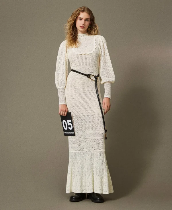 TWINSET Milano Abito Lungo 'Lara' In Maglia Punto Pizzo | Vestiti Da Cerimonia | Vestiti Eleganti
