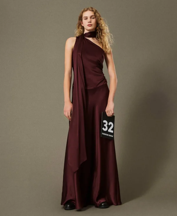 TWINSET Milano Abito Lungo Monospalla In Raso Misto Seta | Vestiti Da Cerimonia | Vestiti Eleganti