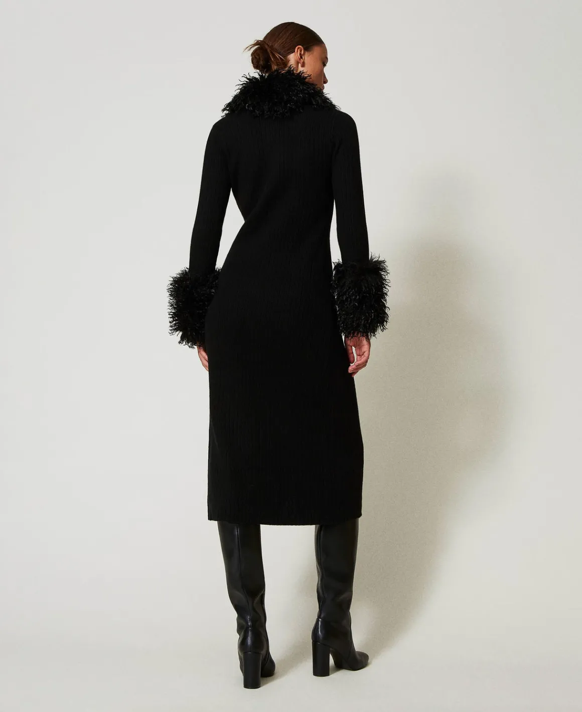 TWINSET Milano Abito-cardigan Lungo In Misto Lana E Faux Fur | Maglie E Cardigan | Vestiti Da Cerimonia