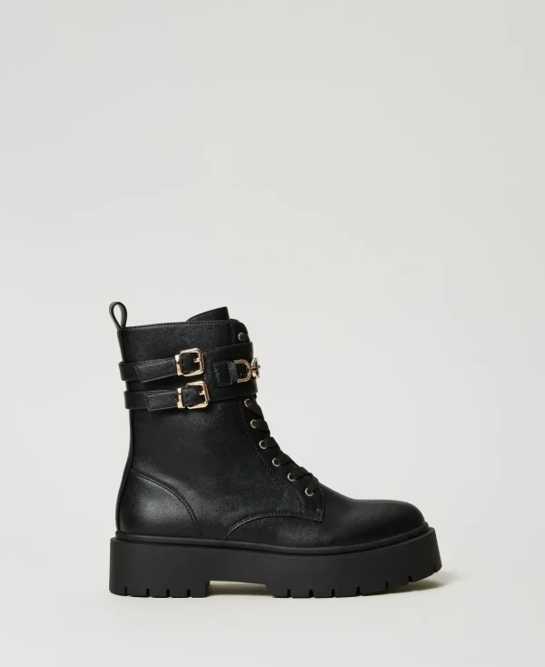 TWINSET Milano Anfibi Con Fibbie E Morsetto Oval T | Scarpe Basse | Anfibi