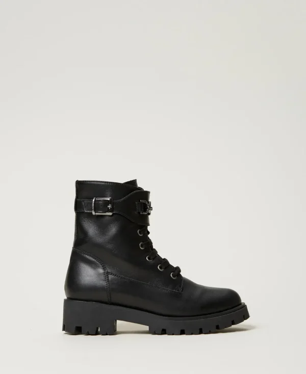TWINSET Milano Anfibi In Pelle Con Cinturino | Scarpe