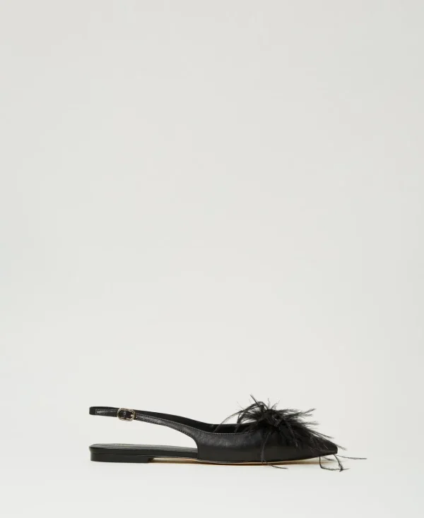 TWINSET Milano Ballerine Sling Back In Pelle Con Piume | Ballerine E Mocassini | Scarpe Basse
