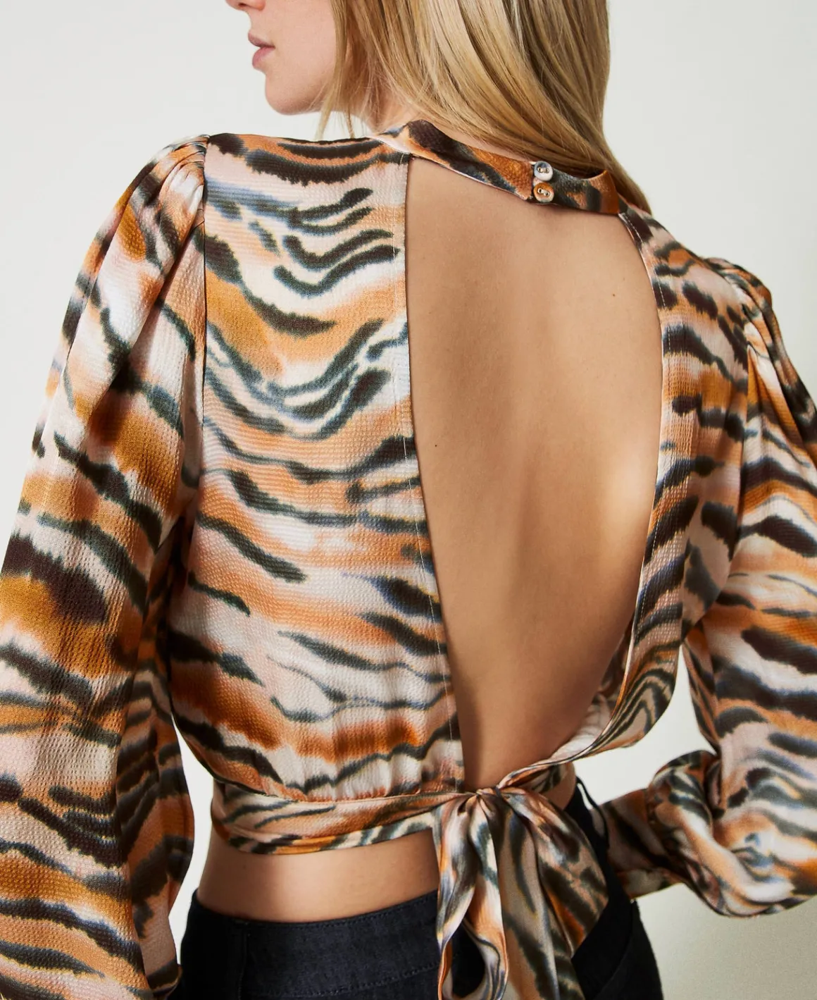 TWINSET Milano Blusa Cropped In Raso Animalier | Bluse E Camicie