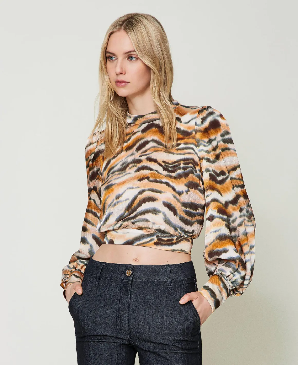 TWINSET Milano Blusa Cropped In Raso Animalier | Bluse E Camicie